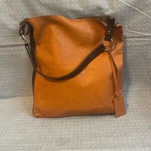 Marco Masi Orange Brown Leather Ring Strap Tote